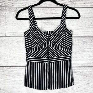 Bebe Black & White Striped Bustier Zip Up Front Tank Top Blouse Size XS